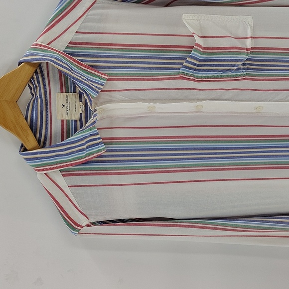 AEO American Eagle button down shirt large multicolor stripe long sleeve women's - Picture 2 of 6